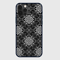 Чехол для iPhone 12 Pro Черно белый орнамент, цвет: 3D-черный