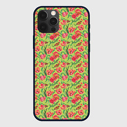 Чехол для iPhone 12 Pro Тюльпаны и бабочки, цвет: 3D-черный