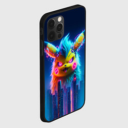 Чехол для iPhone 12 Pro Кибер-Пикачу среди небоскрёбов - нейроарт, цвет: 3D-черный — фото 2
