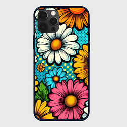 Чехол для iPhone 12 Pro Графический паттерн - Летние Цветы, цвет: 3D-черный