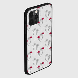 Чехол для iPhone 12 Pro Паттерн с веточками розовых цветов на сером, цвет: 3D-черный — фото 2