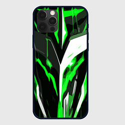 Чехол для iPhone 12 Pro Зелёно-белая абстракция и чёрный фон, цвет: 3D-черный