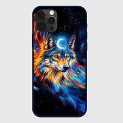 Чехол для iPhone 12 Pro Волк и луна - импрессионизм, цвет: 3D-черный