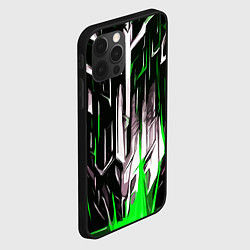 Чехол для iPhone 12 Pro Зелёно-белые вертикальные полосы на чёрном фоне, цвет: 3D-черный — фото 2