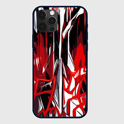Чехол для iPhone 12 Pro Красно-белая хаотичная абстракция на чёрном фоне, цвет: 3D-черный