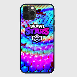 Чехол для iPhone 12 Pro Brawl stars неоновые соты, цвет: 3D-черный