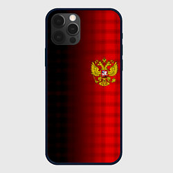 Чехол для iPhone 12 Pro Герб РФ текстура красный, цвет: 3D-черный