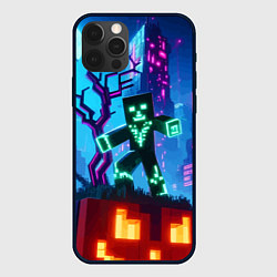 Чехол iPhone 12 Pro Minecraft and halloween - neon glow