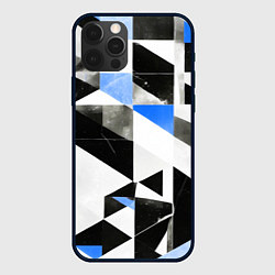 Чехол для iPhone 12 Pro Black and blue abstraction on a white background, цвет: 3D-черный