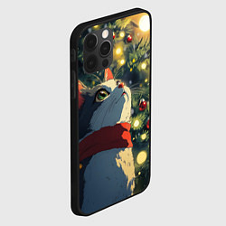 Чехол для iPhone 12 Pro Новогодний милый котенок на фоне елки, цвет: 3D-черный — фото 2