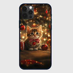 Чехол для iPhone 12 Pro Новогодний милый котенок под елкой, цвет: 3D-черный