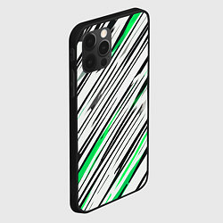 Чехол для iPhone 12 Pro Диагональные чёрно-зелёные полосы на белом фоне, цвет: 3D-черный — фото 2