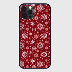 Чехол для iPhone 12 Pro Новогодний узор - белые снежинки на красном фоне, цвет: 3D-черный