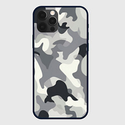 Чехол для iPhone 12 Pro Бело-серый камуфляж, цвет: 3D-черный