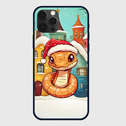 Чехол для iPhone 12 Pro Рыжая змея в новогоднем городке, цвет: 3D-черный