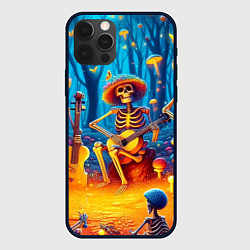 Чехол для iPhone 12 Pro Музыкальная группа скелетов на лесной поляне, цвет: 3D-черный
