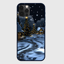 Чехол для iPhone 12 Pro Ночной новогодний город, цвет: 3D-черный