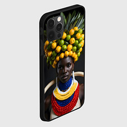 Чехол для iPhone 12 Pro Африканка с фруктами, цвет: 3D-черный — фото 2