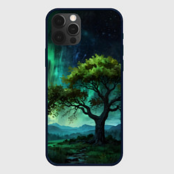 Чехол для iPhone 12 Pro Северное сияние и дерево, цвет: 3D-черный