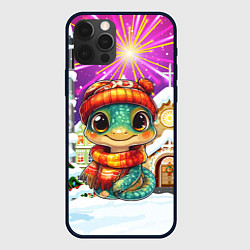 Чехол для iPhone 12 Pro Новогодняя змейка на фоне салюта, цвет: 3D-черный