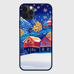 Чехол для iPhone 12 Pro Новогодний городок в горах, цвет: 3D-черный