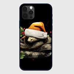 Чехол для iPhone 12 Pro Новогодняя змейка в шапочке, цвет: 3D-черный