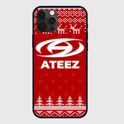 Чехол для iPhone 12 Pro Новогодний Ateez с оленями, цвет: 3D-черный