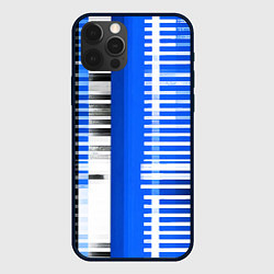 Чехол iPhone 12 Pro White stripes on a black and blue background