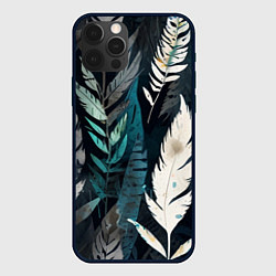 Чехол для iPhone 12 Pro Перья и листья, цвет: 3D-черный