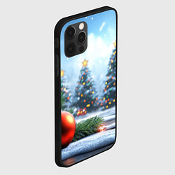 Чехол для iPhone 12 Pro Новогодние елки и шар, цвет: 3D-черный — фото 2