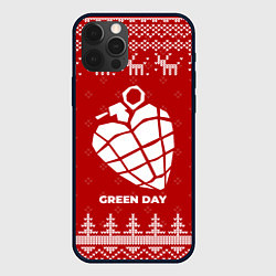 Чехол для iPhone 12 Pro Новогодний Green Day с оленями, цвет: 3D-черный