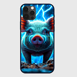 Чехол для iPhone 12 Pro Свинья и разряды молний, цвет: 3D-черный