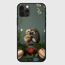 Чехол для iPhone 12 Pro Ежик и цыпленок обнимаются, цвет: 3D-черный