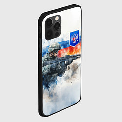 Чехол для iPhone 12 Pro Русский солдат и синий герб РФ, цвет: 3D-черный — фото 2