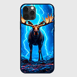 Чехол для iPhone 12 Pro Лось и молния, цвет: 3D-черный