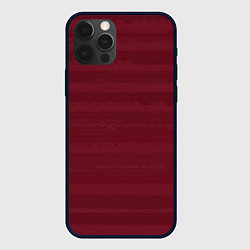 Чехол для iPhone 12 Pro Винный красный полосатый, цвет: 3D-черный