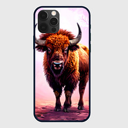 Чехол для iPhone 12 Pro Буйвол в розовом, цвет: 3D-черный