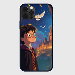 Чехол для iPhone 12 Pro Удивленный Гарри Поттер и сова, цвет: 3D-черный