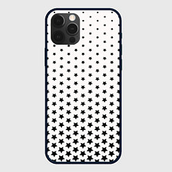 Чехол для iPhone 12 Pro Градиент черных звезд на белом, цвет: 3D-черный