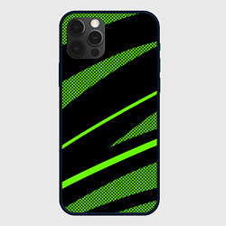 Чехол для iPhone 12 Pro Чёрно-зелёный абстрактные полосы, цвет: 3D-черный