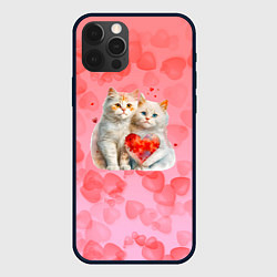 Чехол для iPhone 12 Pro Котята и сердечки, цвет: 3D-черный