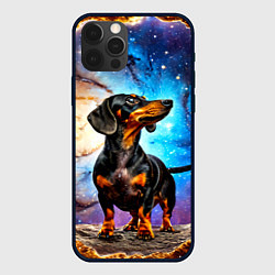 Чехол для iPhone 12 Pro Такса в космосе, цвет: 3D-черный