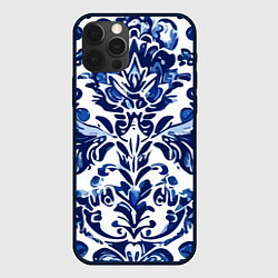 Чехол для iPhone 12 Pro Гжель русский узор акварель, цвет: 3D-черный