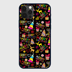 Чехол для iPhone 12 Pro Merry Christmas - паттерн, цвет: 3D-черный