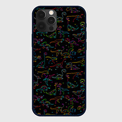 Чехол для iPhone 12 Pro Кислотные динозаврики, цвет: 3D-черный