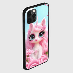 Чехол для iPhone 12 Pro Единорог в цветочном поле, цвет: 3D-черный — фото 2