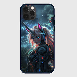 Чехол для iPhone 12 Pro Девушка - единорог киберпанк, цвет: 3D-черный