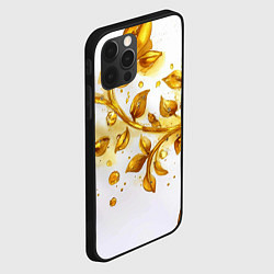 Чехол для iPhone 12 Pro Золотые листья на белом, цвет: 3D-черный — фото 2