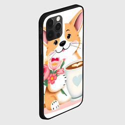 Чехол для iPhone 12 Pro Поздравляющий корги с цветами, цвет: 3D-черный — фото 2