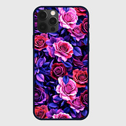 Чехол iPhone 12 Pro Разноцветные цветы - синие розы паттерн